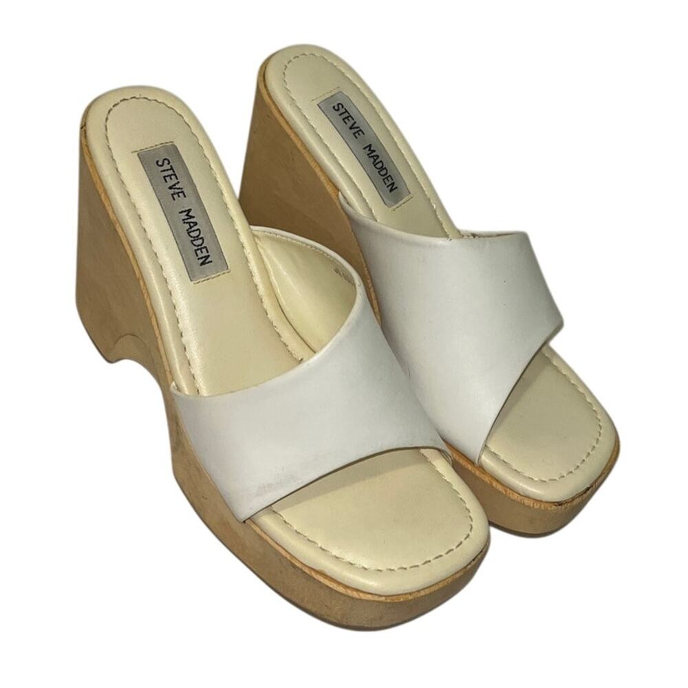 Steve Madden Jessie Mule Heel Shoes Sandals Size 5.5 B - WHITE Leather Y2K